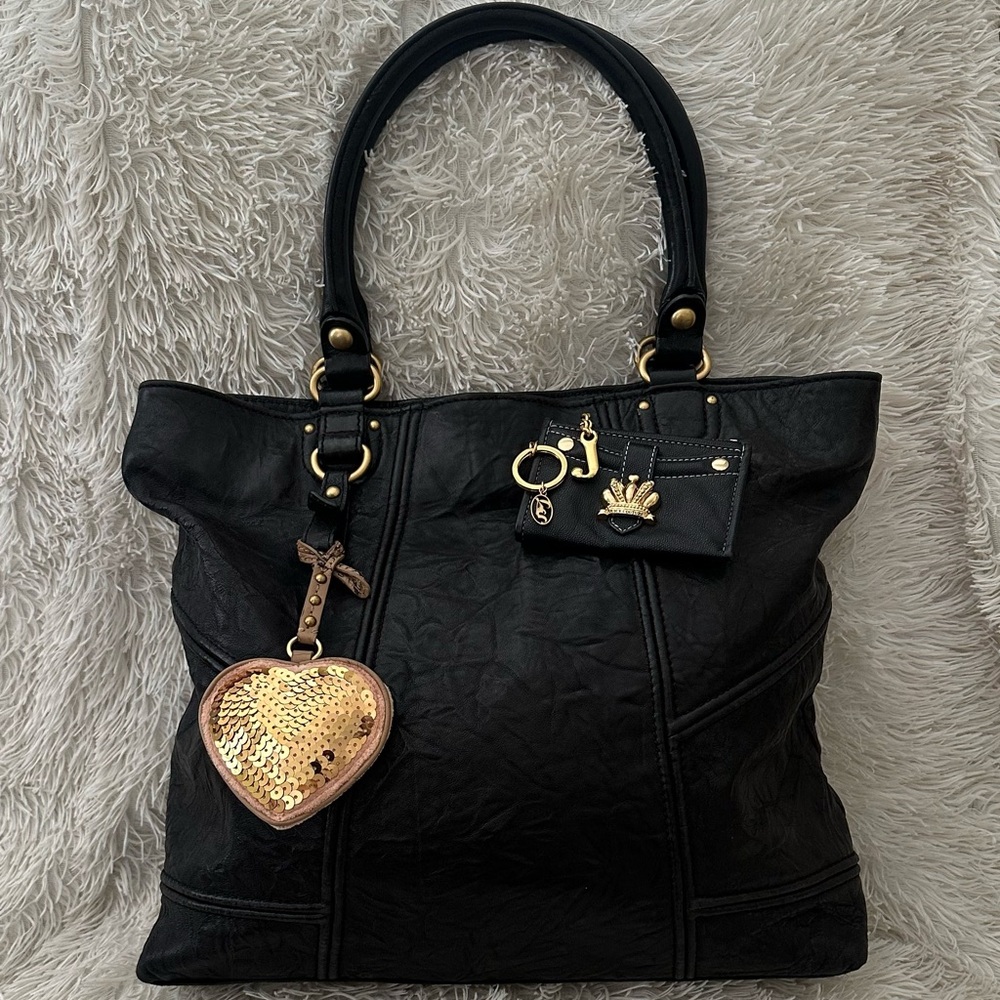 Juicy Couture 2009” Rare Y2K Black Lamb Leather Bag + Bonus Leather Wallet NWOT